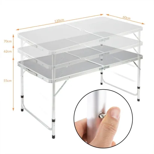 Campingtisch grau Aluminium - höhenverstellbar - 120x60x70cm klappbar