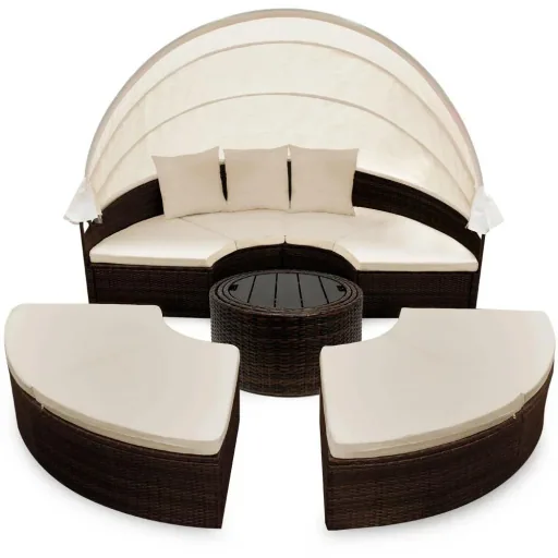 Polyrattan-Sonneninsel Ø185cm - mit WPC-Teleskop-Tisch & Kissen