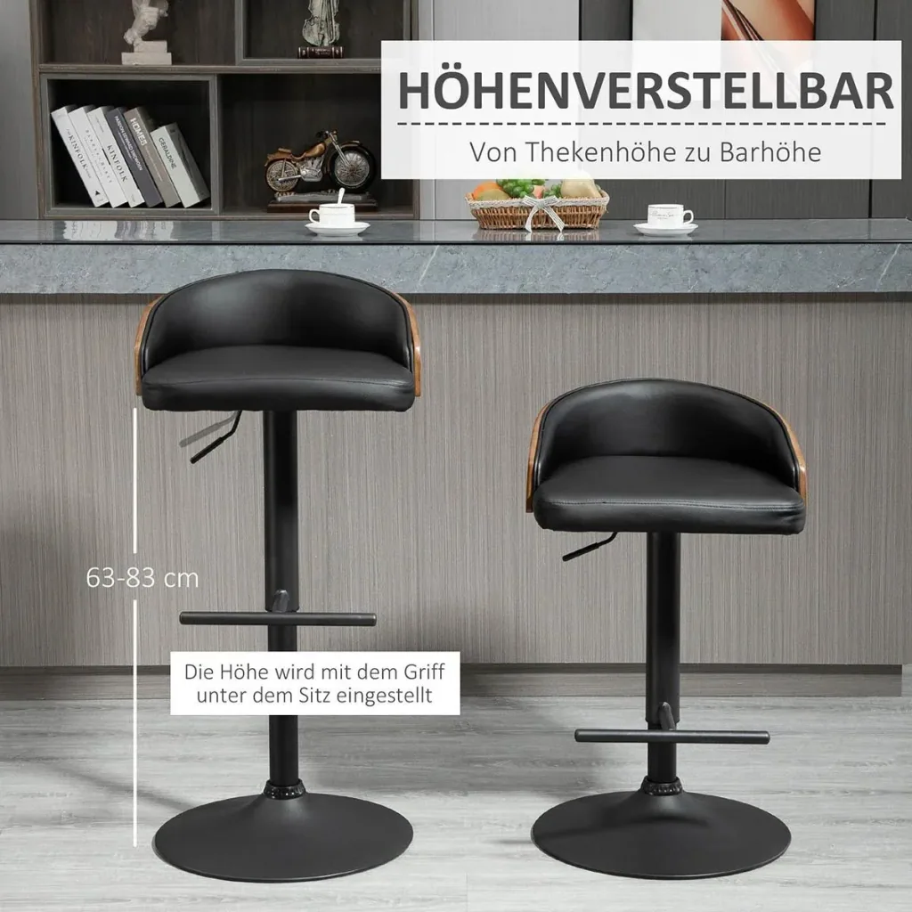 2er-Set Barhocker drehbare Barstühle mit Fußstütze Barstuhl höhenverstellbar Küchenstühle Drehstühle Kunstleder Holz Sch