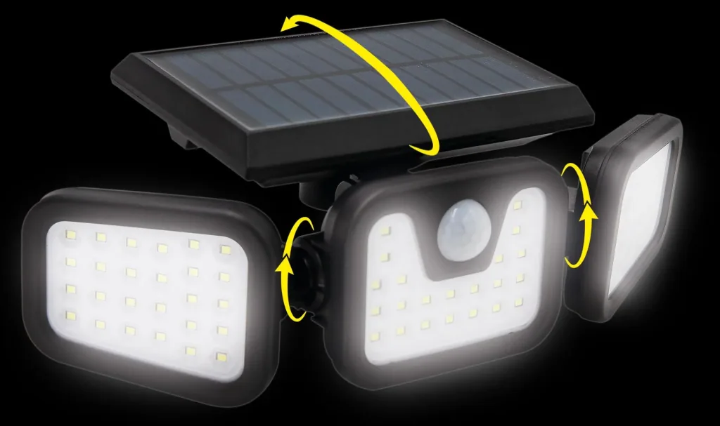 LED Solar Licht mit 3 ausrichtbaren Lichtfeldern und Bewegungsmelder