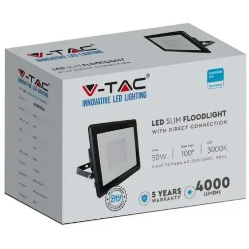VT-158 LED-Flutlicht - 50W - 4000 Lm - 3000K - Schwarz