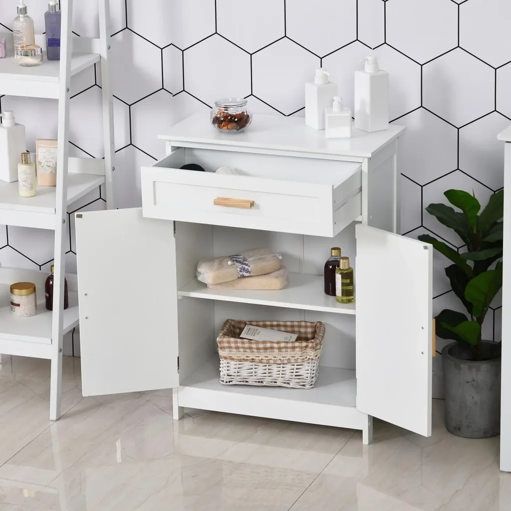 Badezimmerschrank mit 1 Schublade und 1 Schrank mit Türen, weiß