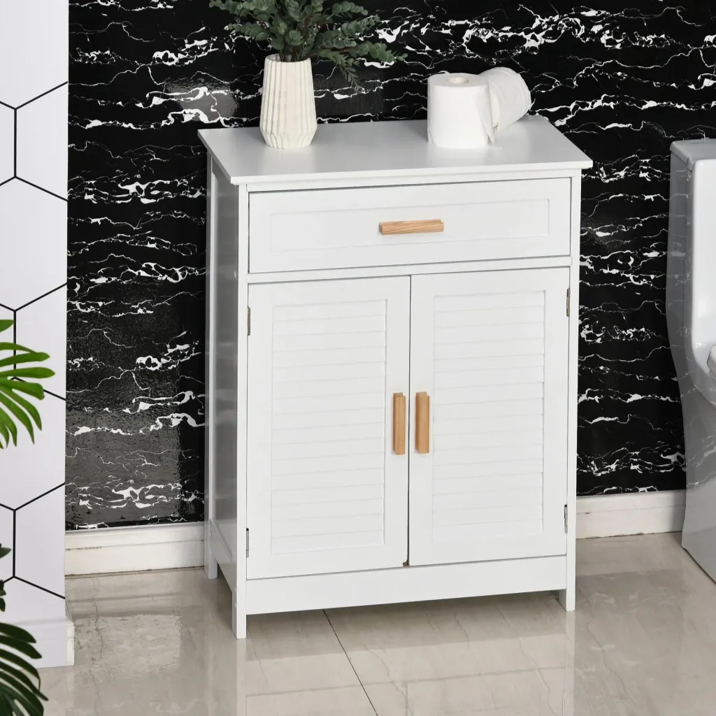 Badezimmerschrank mit 1 Schublade und 1 Schrank mit Türen, weiß