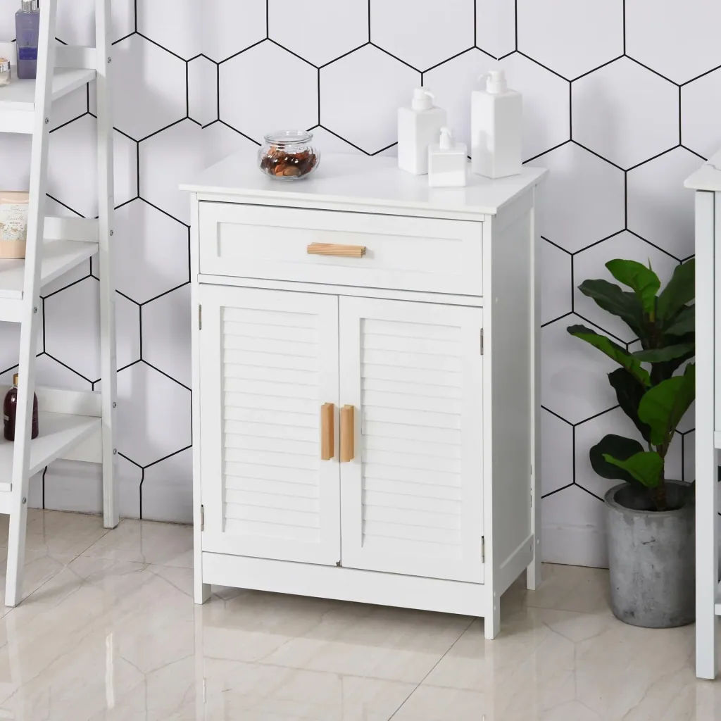 Badezimmerschrank mit 1 Schublade und 1 Schrank mit Türen, weiß