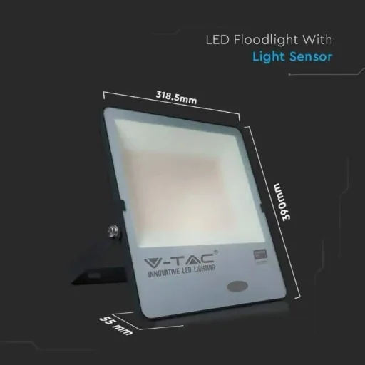 VT-167S LED-Flutlicht mit Tag/Nacht-Sensor - 150 W - 15000 Lm - 3000K - schwarz