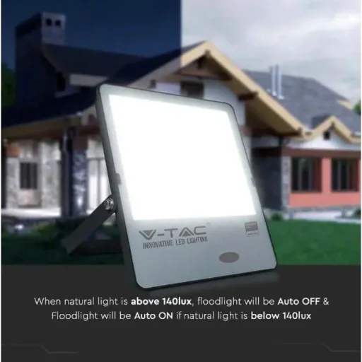 VT-167S LED-Flutlicht mit Tag/Nacht-Sensor - 150 W - 15000 Lm - 3000K - schwarz