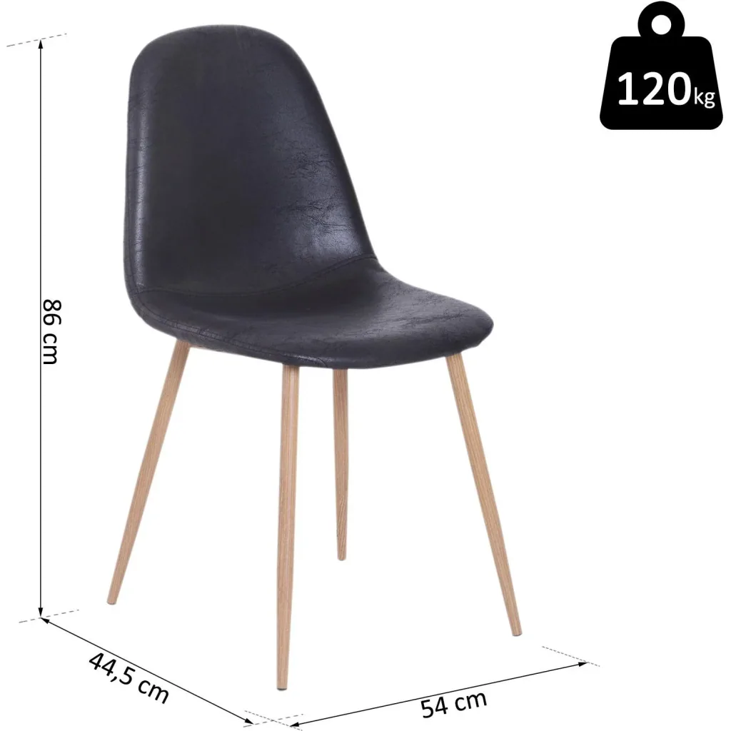 2er-Set Esszimmerstuhl Küchenstuhl mit Rückenlehne Kunstwildleder Sessel Schwarz