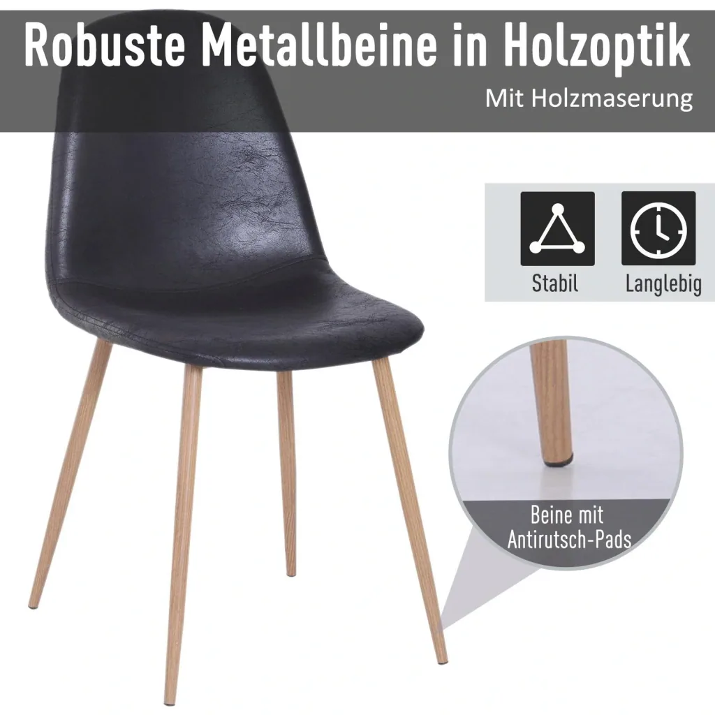 2er-Set Esszimmerstuhl Küchenstuhl mit Rückenlehne Kunstwildleder Sessel Schwarz