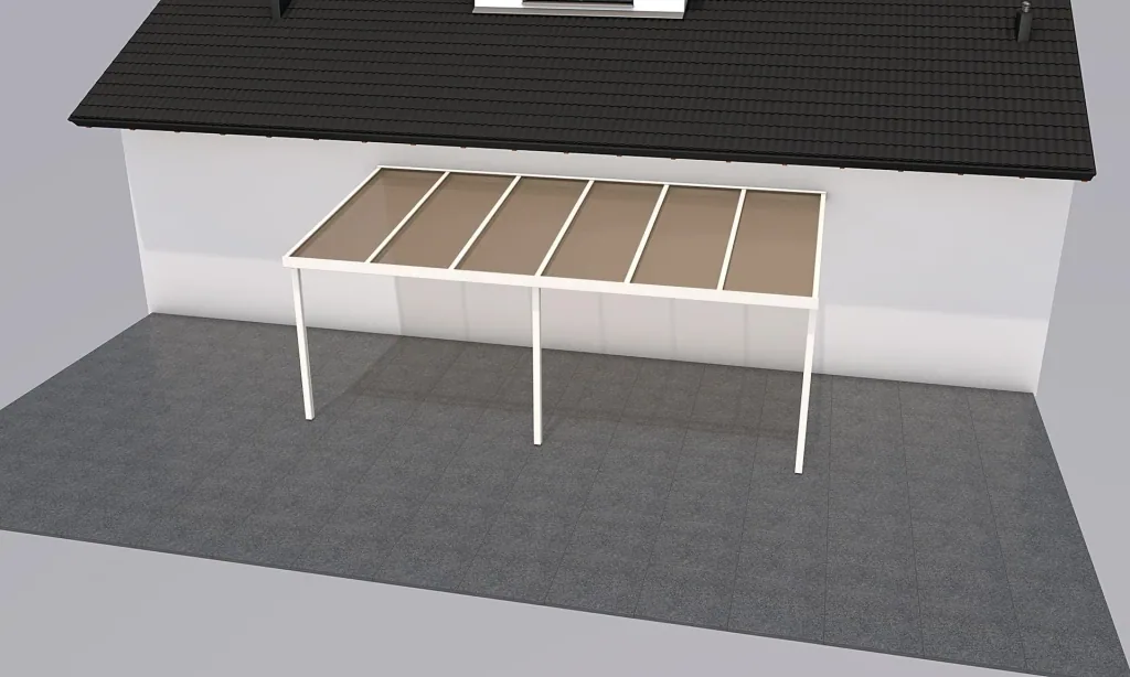Terrassendach Premium, weiß, 6110 x 3060 mm - Polycarbonat Stegplatten 16 mm, bronze