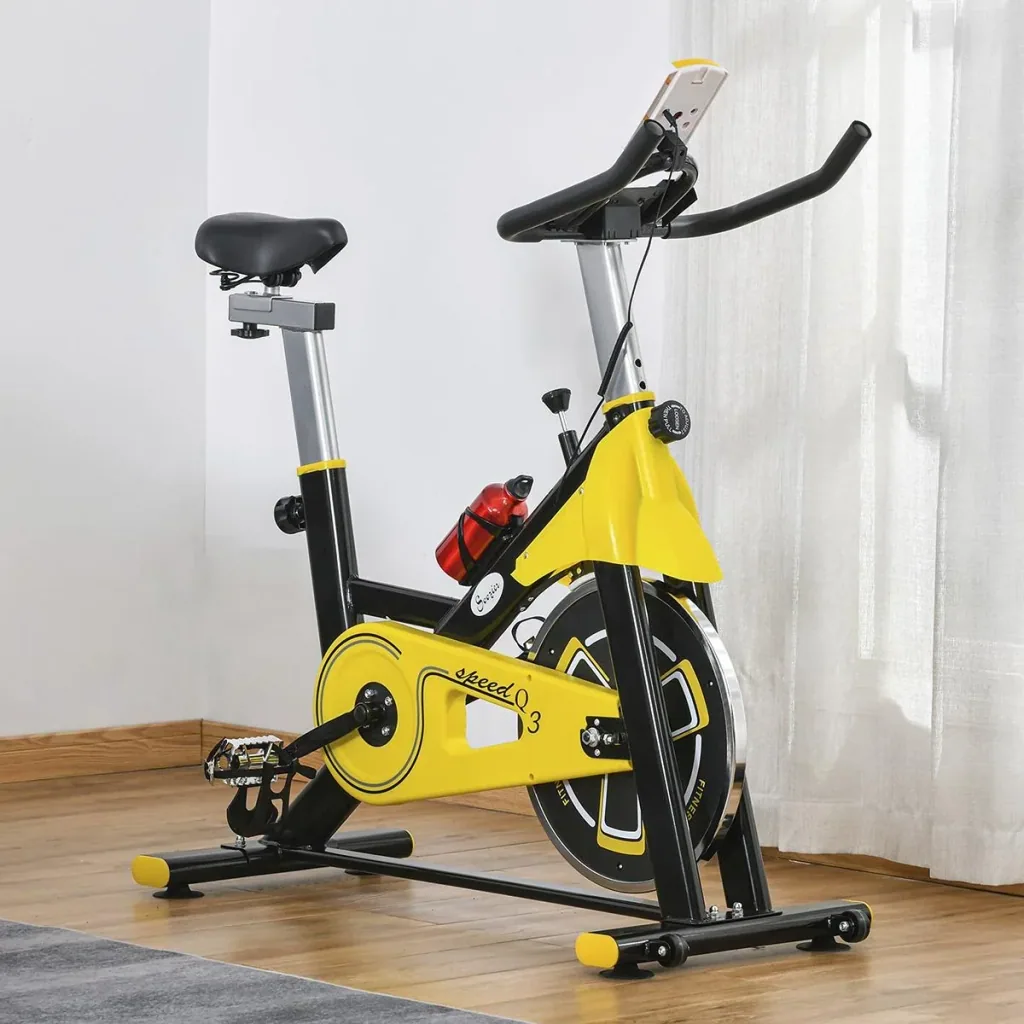 Fahrradtrainer höhenverstellbarer Heimtrainer Fitnessfahrrad Rollentrainer mit Riemenantrieb LCD-Display Stahl ABS Gelb+