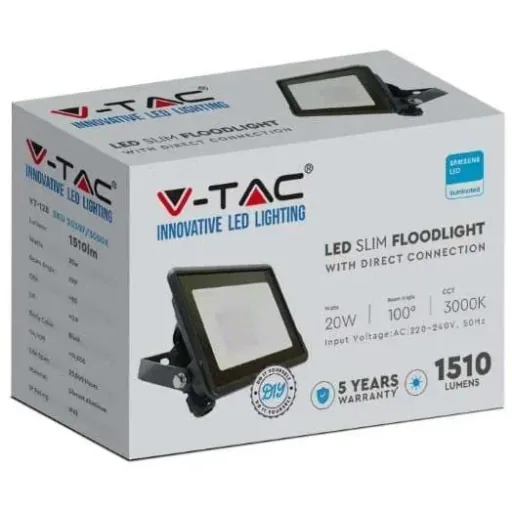 VT-128 LED-Flutlicht - 20W - 1510 Lm - 3000K - Schwarz