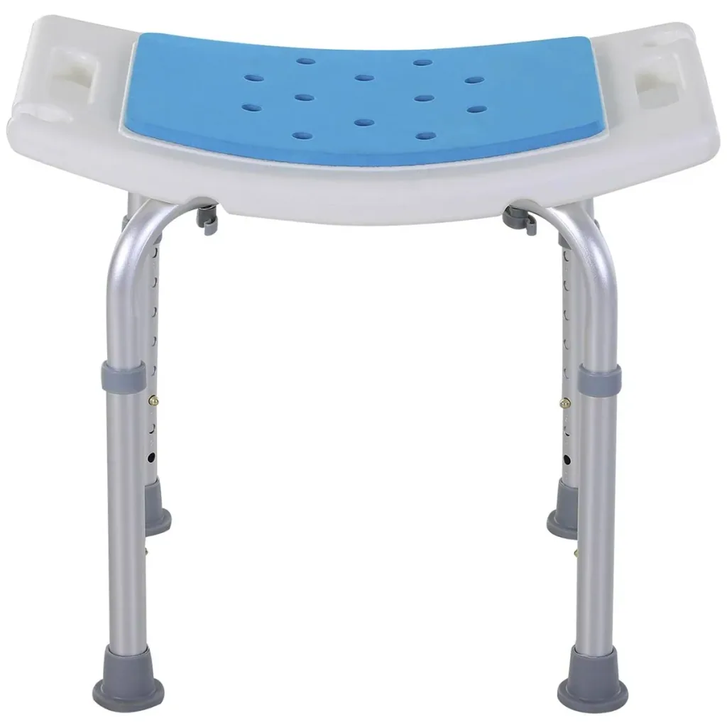 Duschstuhl Badehocker 6-stufig einstellbar Badestuhl Duschsitz Badehilfe Aluminium-Legierung PE EVA Blau+Weiß+Silber 52