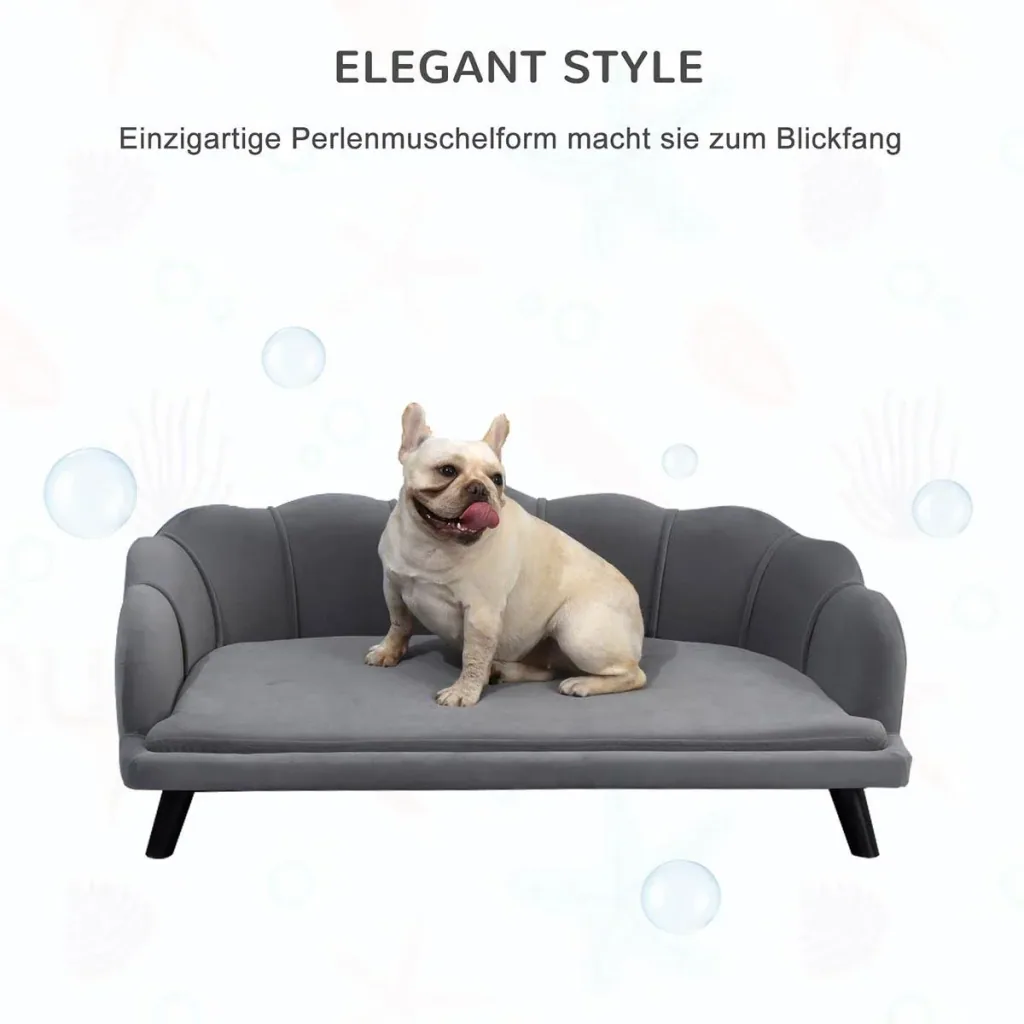 Hundesofa mit Rückenlehne Haustiersofa mit Holzbeinen Hundebett Weichem Bezug, Katzensofa Dunkelgrau 98,5x60,5x35,5 cm