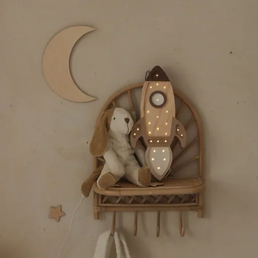 Little Lights Nachtlicht Kinder, Nachtlampe Raketenschiff - 100% Kiefernholz natur, Farbe: Cappuccino Holz