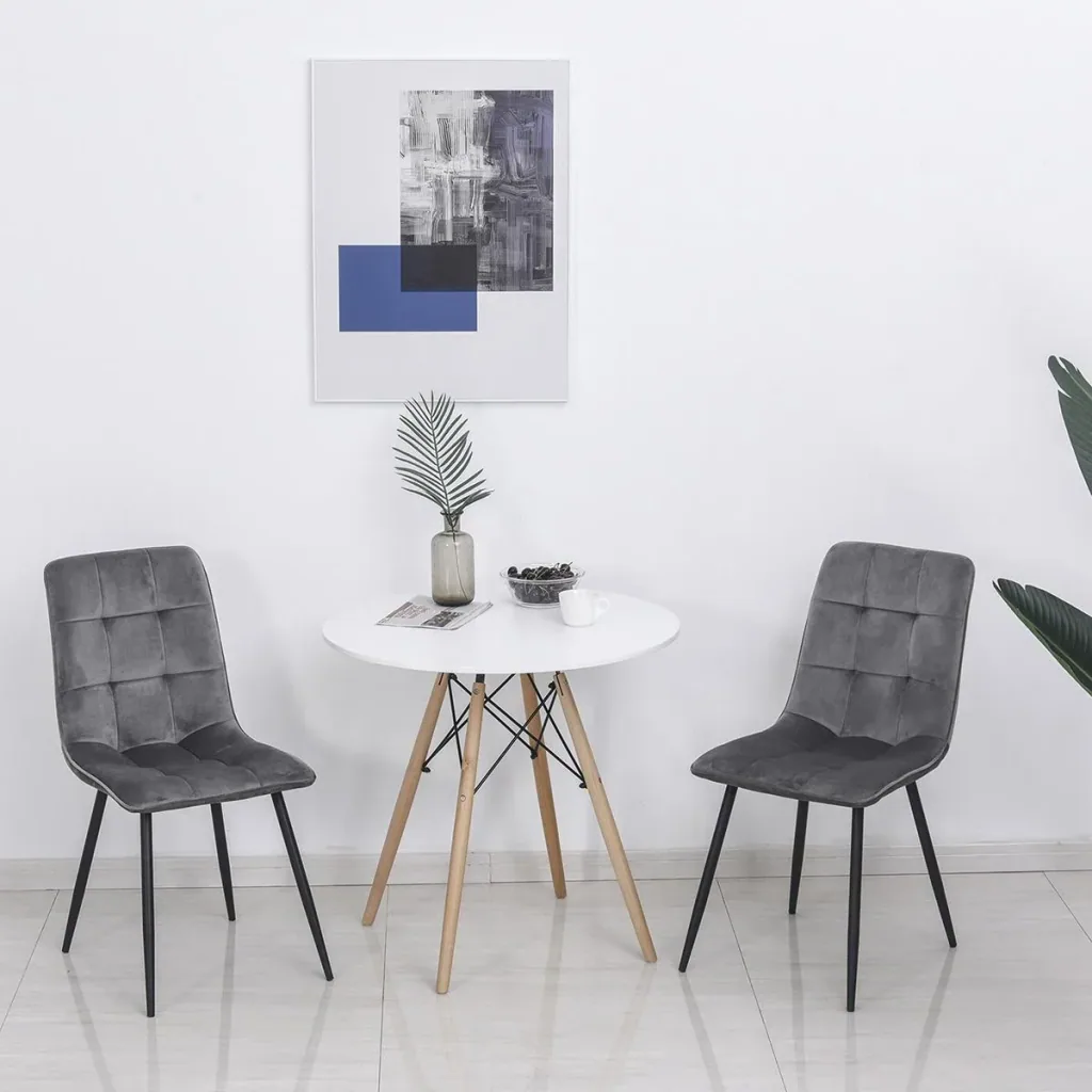 2er-Set Esszimmerstuhl Küchenstuhl Esstisch Schaumstoff Metall Grau+Schwarz 45 x 63 x 90 cm