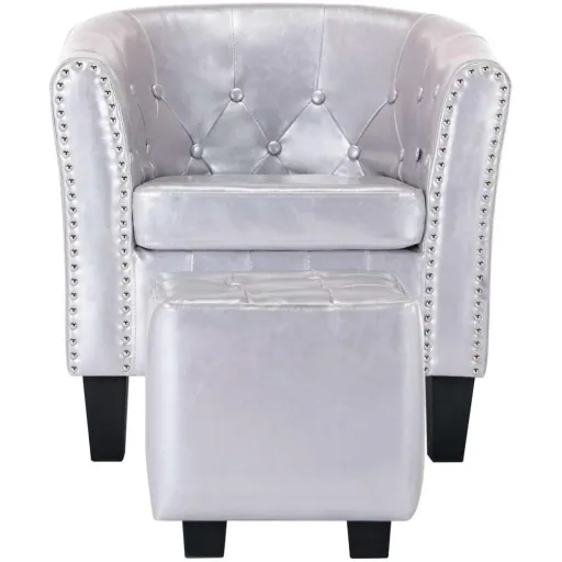 Schalensitz mit Fußhocker Kunstleder glänzend silber