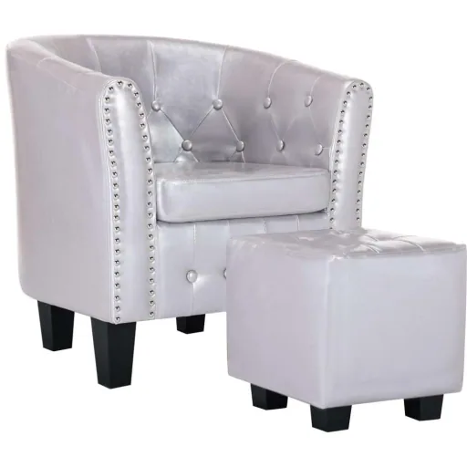 Schalensitz mit Fußhocker Kunstleder glänzend silber