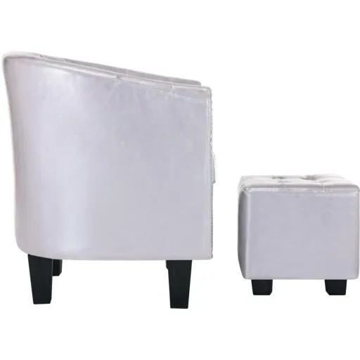 Schalensitz mit Fußhocker Kunstleder glänzend silber
