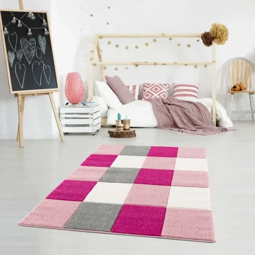 Livone Kinderteppich Patchwork rosa, Teppichgrösse: 160 x 230 cm