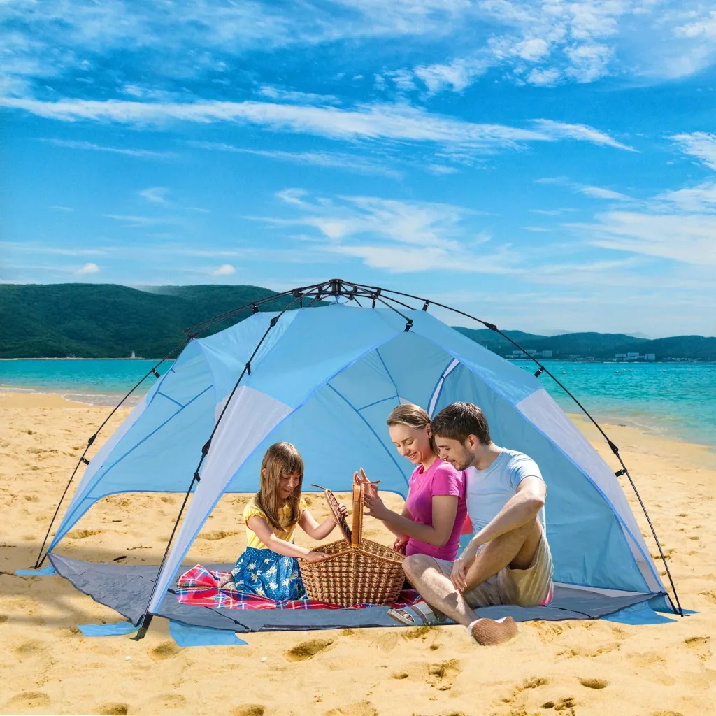 Automatik Strandmuschel Pop up Zelt Outdoor mit Boden Fenster Tragetasche 3 4 Personen 250 x 250 x 155 cm