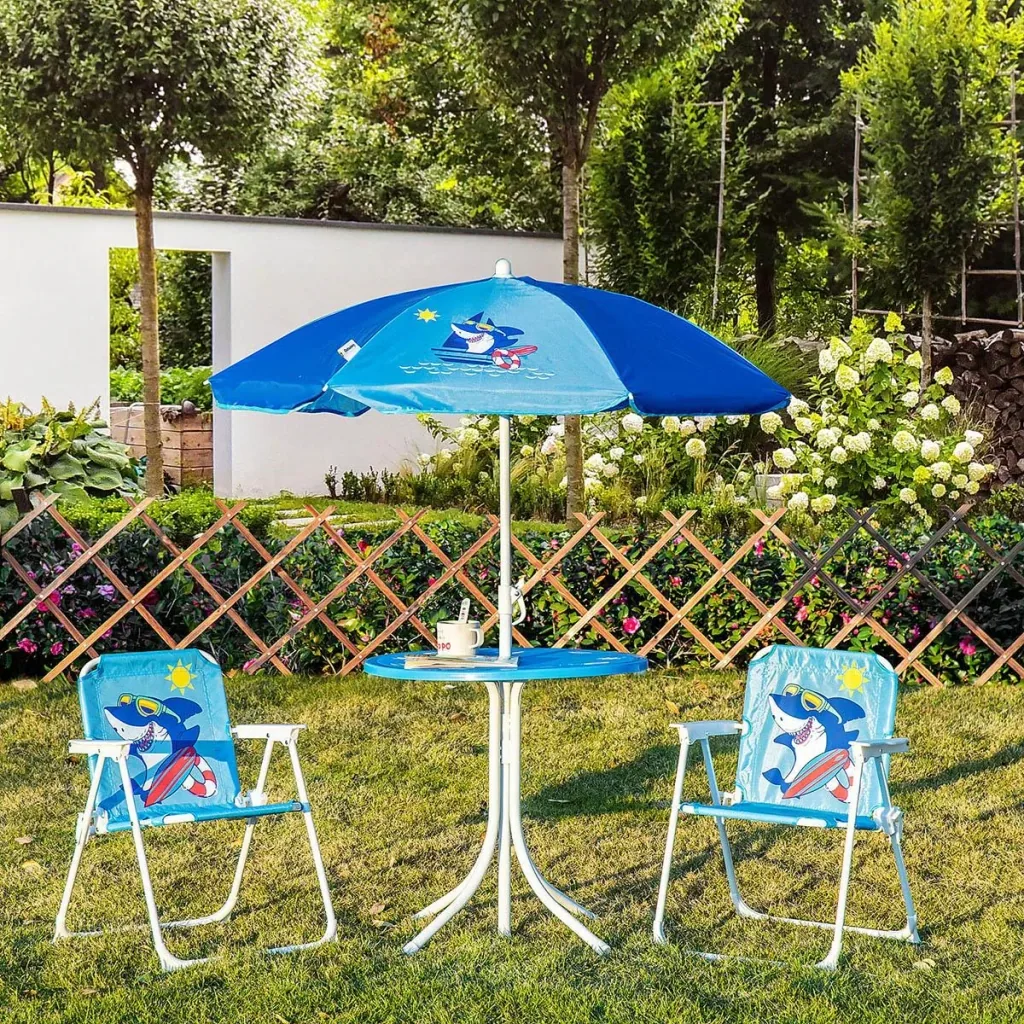 Gartentischset für 3-6 Jährige, Hai-Design, blau
