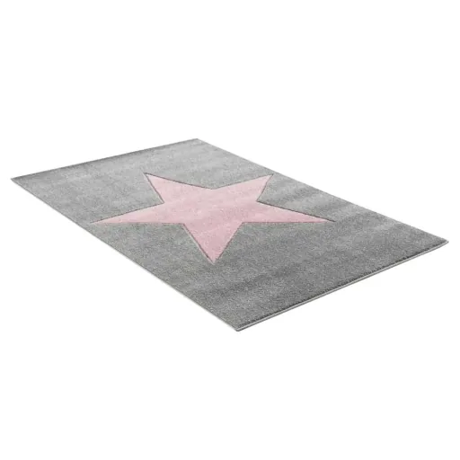 Livone Kinderteppich Stern rosa auf grau, Teppichgrösse: 160 x 230 cm