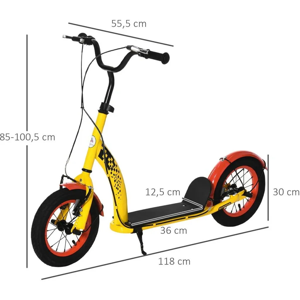 Kinderroller mit 12'' Luftreifen ab 5 Jahren schwarz/gelb 118 x 55,5 x 85-100,5 cm