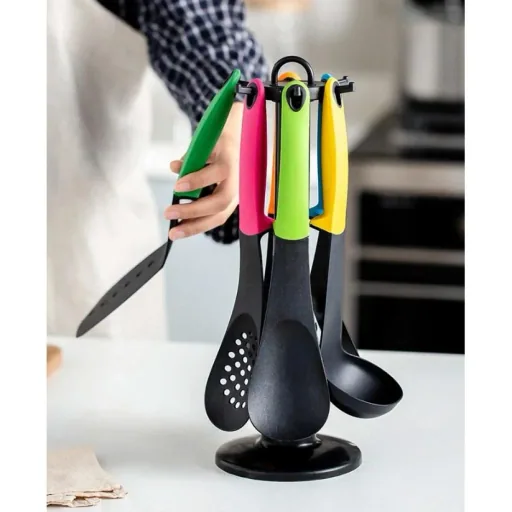 7-teiliges Küchenzubehör-Set - multicolor - Servierlöffel, Spatel, Spaghetti-Löffel, Schöpfkelle, Spachtel, Schaumlöffel