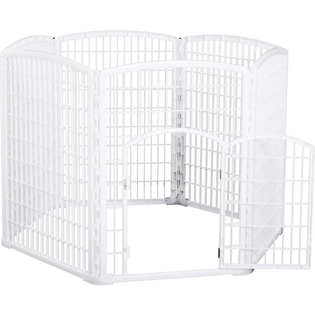 Welpengitter Freilaufgehege Laufstall für Haustiere mit Tür 6 Teile sechseckig PP-Kunststoff rostfrei Weiß Ø135 x H95 cm