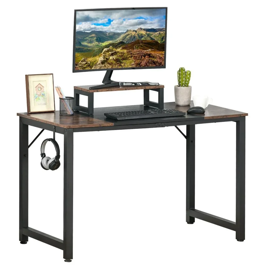 Computertisch Schreibtisch PC Tisch Bürotisch Industriestil Spanplatte Metall Rustikales Braun+Schwarz 120 x 60 x 73,5 c