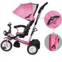 Kinderdreirad - Pink - Schiebestange, klappbares Dach, klappbare Fußstütze, Korb