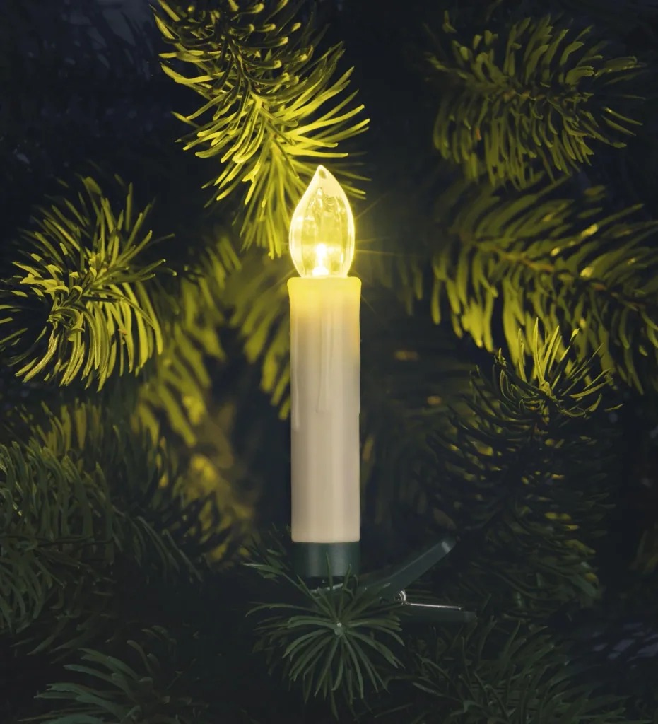 Kabellose LED-Weihnachtsbaumkerzen, Creme-Weiss, batteriebetrieben, mit Clip-Halterung und Fernbedienung, warm-weiß, 16 Stück