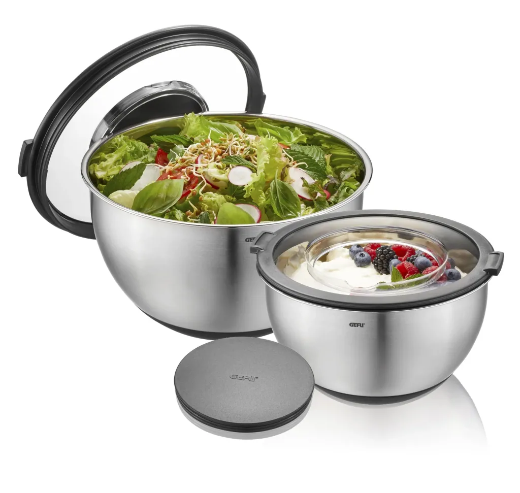 Schüssel-Set mit Spritzschutzdeckel "MUOVO". 2 Stück