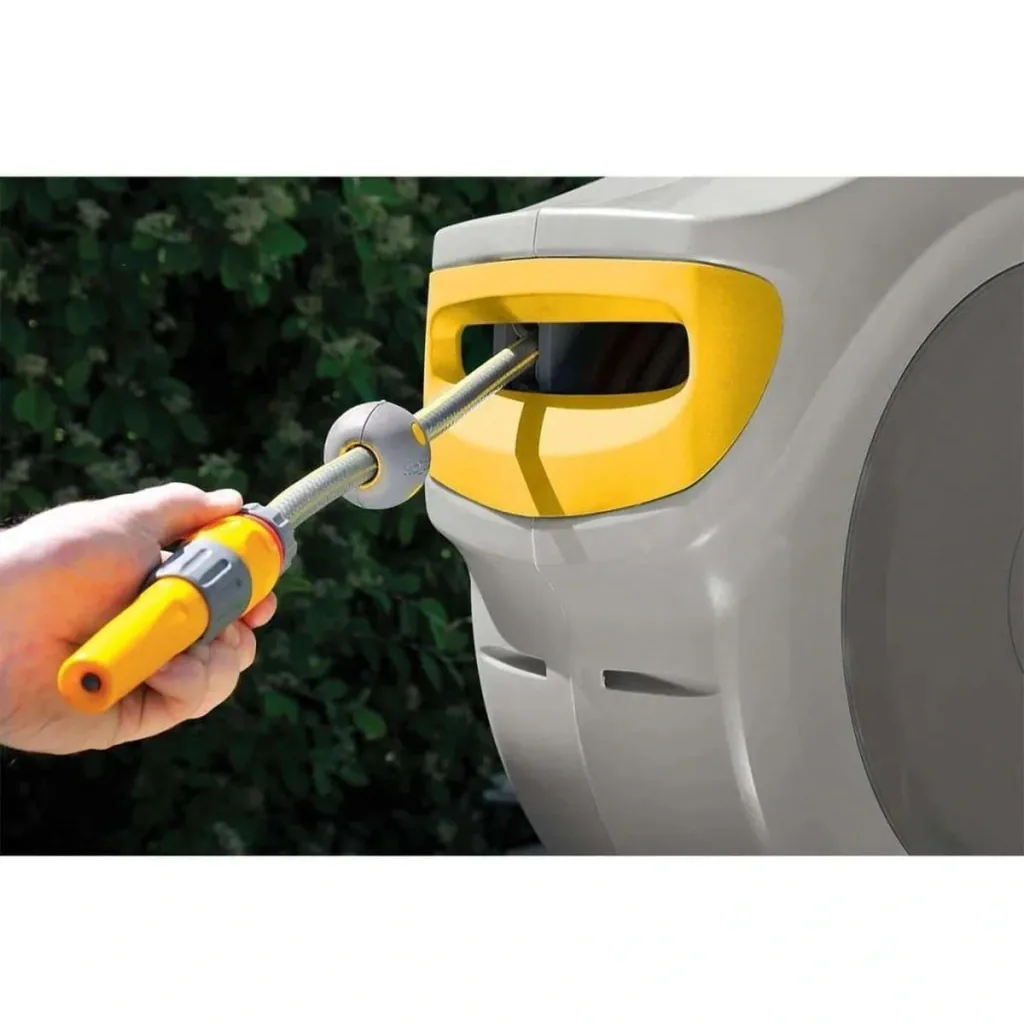 Auto Reel 40 Meter - selbstaufrollender Wandschlauchaufroller - mit Startset und Gartenspritze - grau