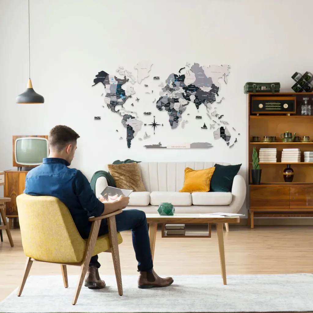 Weltkarte holz, Landkarte Welt, Weltkarte Wanddeko 3D - Enjoy The Wood, Nordik Prime, Weltkarte Größe: L