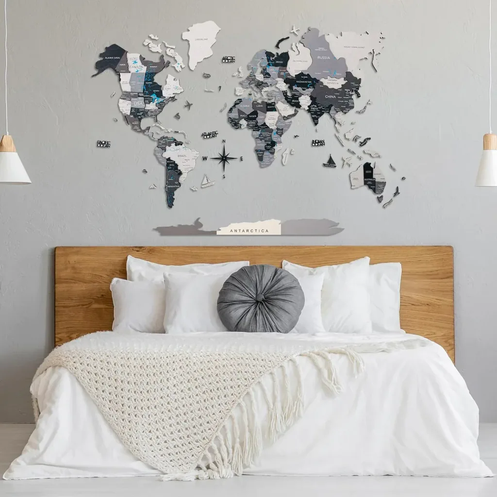 Weltkarte holz, Landkarte Welt, Weltkarte Wanddeko 3D - Enjoy The Wood, Nordik Prime, Weltkarte Größe: L