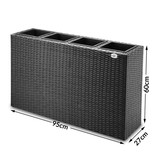 Pflanzgefäß Polyrotan schwarz 95 x 27 x 60cm geeignet für 4 Pflanzen