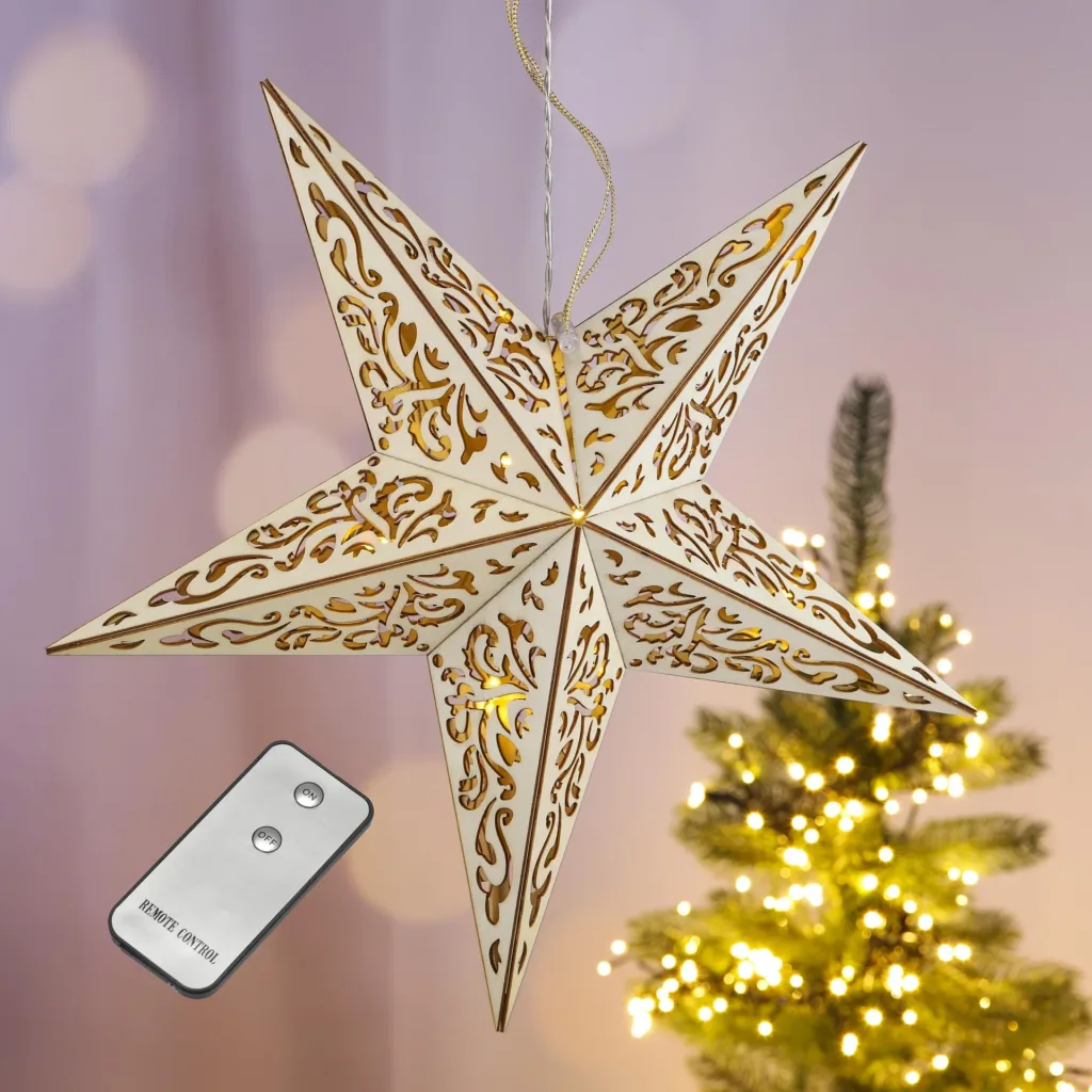 LED Holzstern mit Fernbedienung
