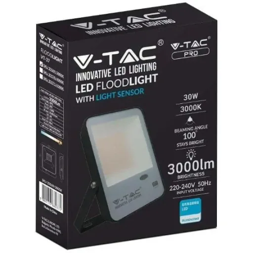 VT-57S LED-Flutlicht mit Tag/Nacht-Sensor - 50 W - 5000 Lm - 6500K - schwarz