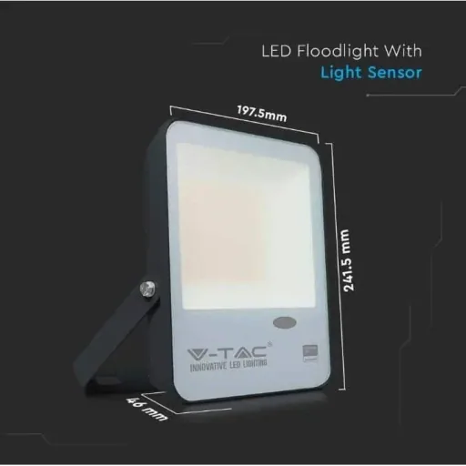VT-57S LED-Flutlicht mit Tag/Nacht-Sensor - 50 W - 5000 Lm - 6500K - schwarz