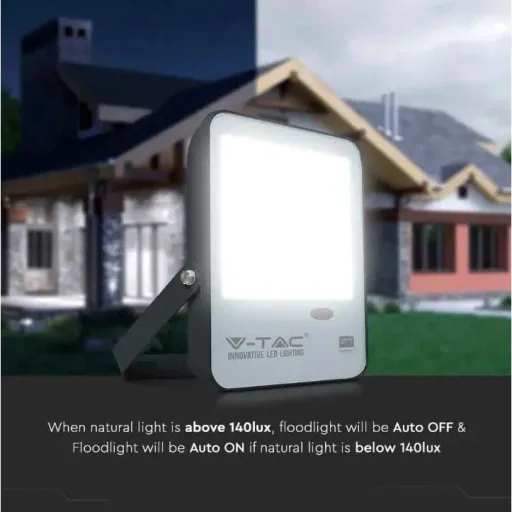 VT-57S LED-Flutlicht mit Tag/Nacht-Sensor - 50 W - 5000 Lm - 6500K - schwarz