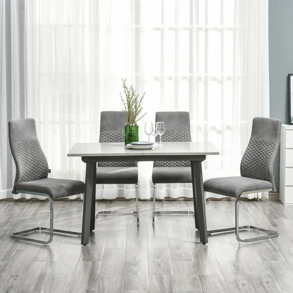 Esszimmerstühle 4er Set Küchenstuhl mit Rückenlehne Sitzfläche Velvet-Touch Stahl Grau 45 x 61 x 98 cm S-Förmige Essgrup
