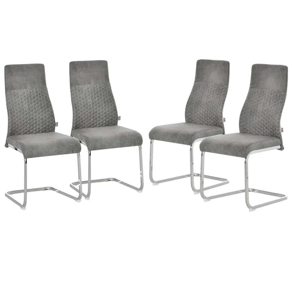 Esszimmerstühle 4er Set Küchenstuhl mit Rückenlehne Sitzfläche Velvet-Touch Stahl Grau 45 x 61 x 98 cm S-Förmige Essgrup