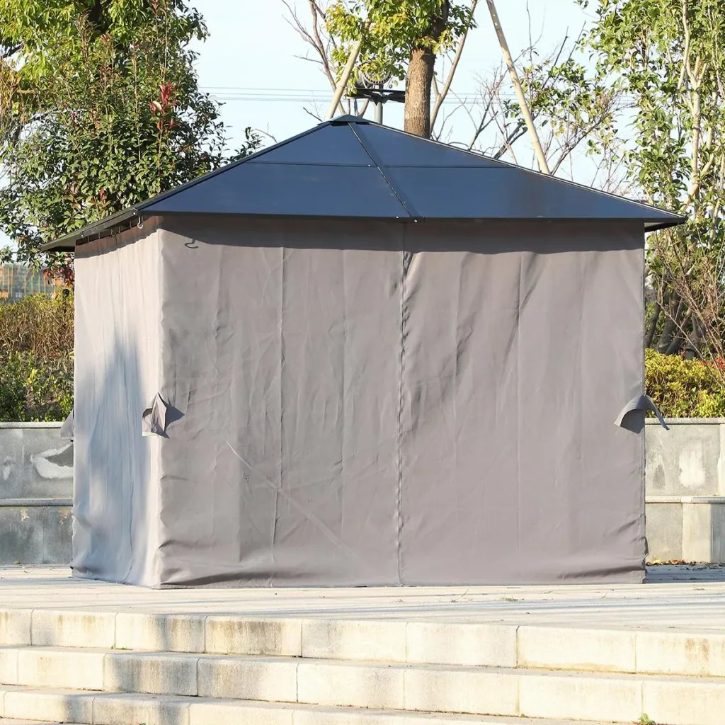Pavillon, Gartenpavillon, Partyzelt mit Seitenteilen, PC Dach, Alu, Schwarz, 300 x 300 x 263 cm