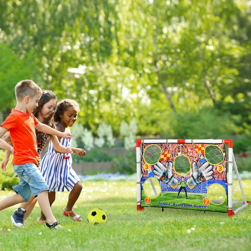 Fußballtore mit Fußball Torwand für Kinder 3-12 Jahre Fußballnetz Garten Kunststoff mehrfarbig 116 x 48 x 76 cm