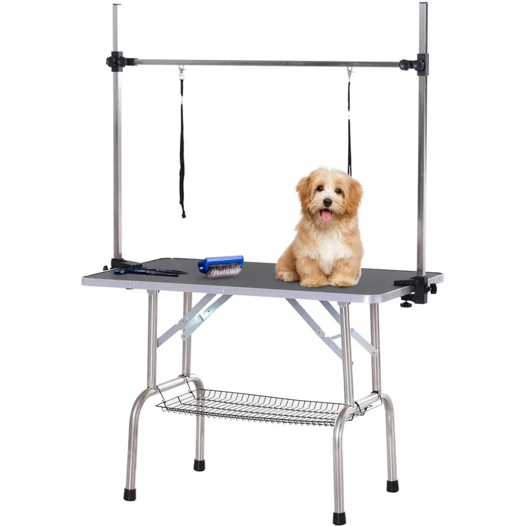 Trimmtisch Tierpflegetisch Schertisch Pflegetisch mit Unterkorb für Hunde höhenverstellbar klappbar Edelstahl Metall Sch
