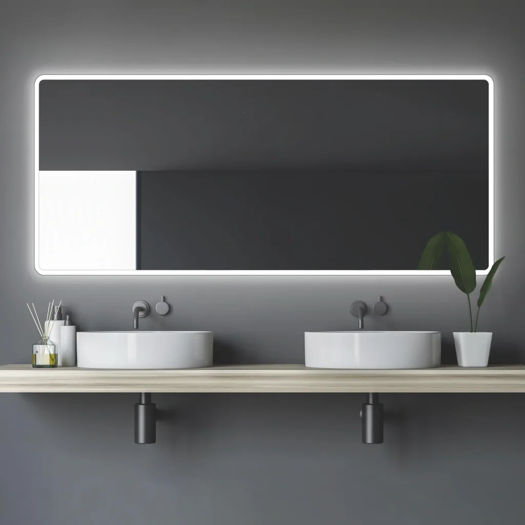 Badezimmerspiegel mit Beleuchtung, "Moon" - 160 x 70 cm - mit umlaufenden Raumlicht - Lichtfarbe neutralweiß