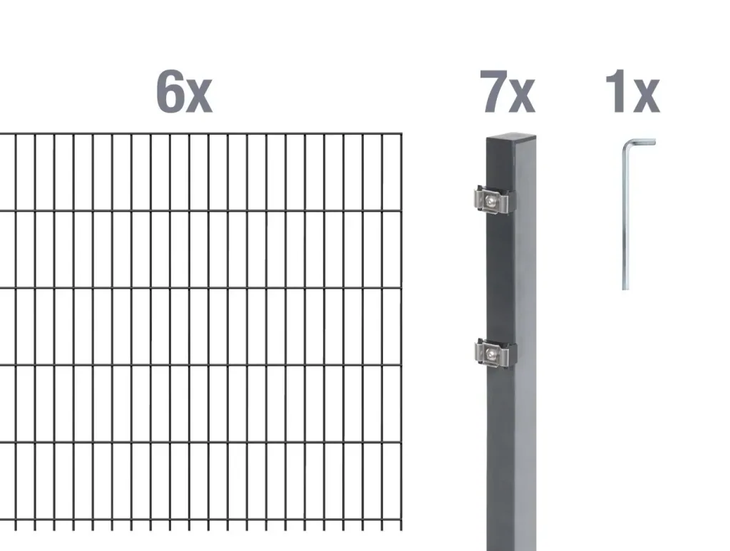 Doppelstabmattenzaun Komplettset, anthrazit, Höhe 140 cm, Länge 12 m