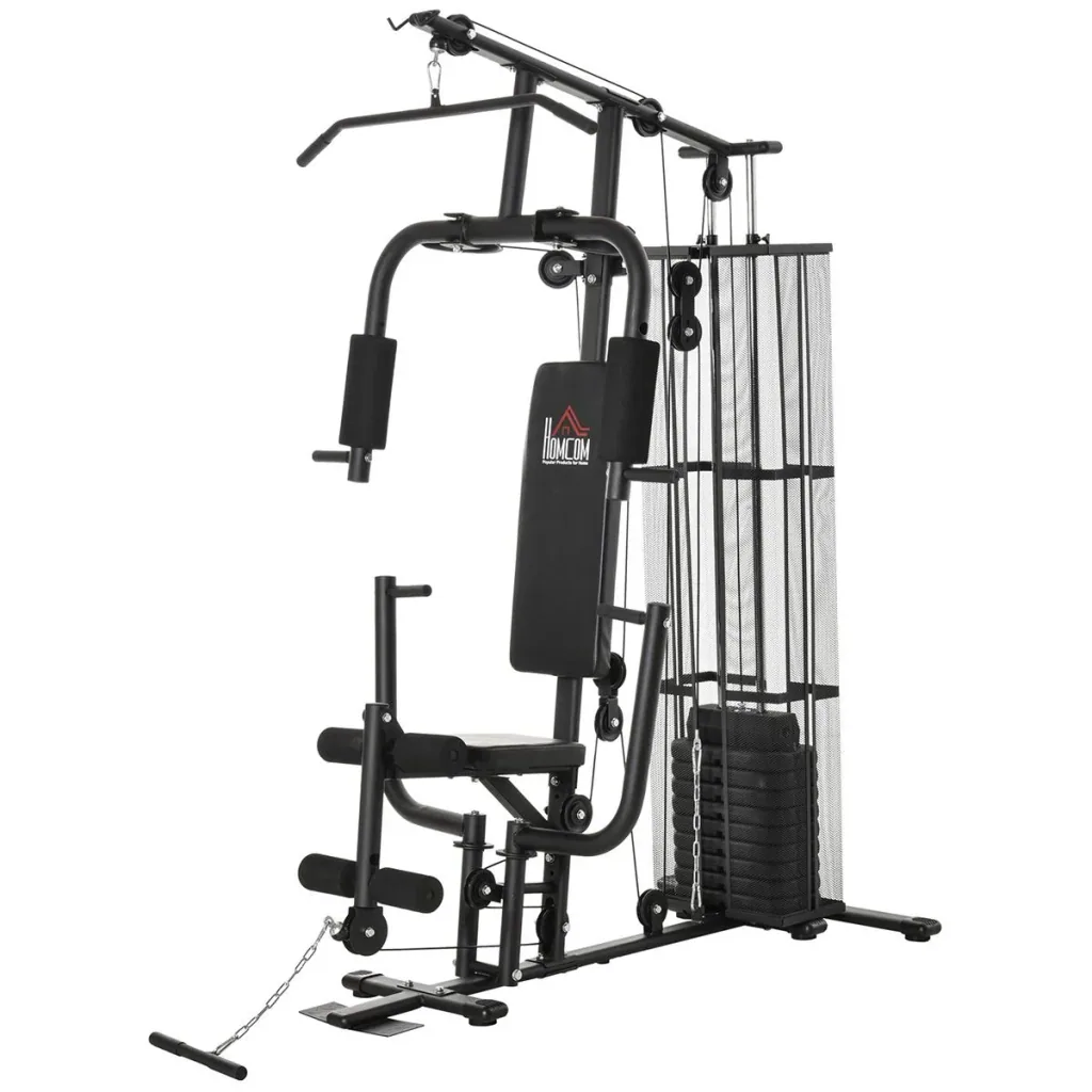 Gym Kraftstation Fitnessstation Multigym Fitnesscenter Fitnessgerät inkl. Gewichten Latzug Beincurl Metall PU-Kunstlede