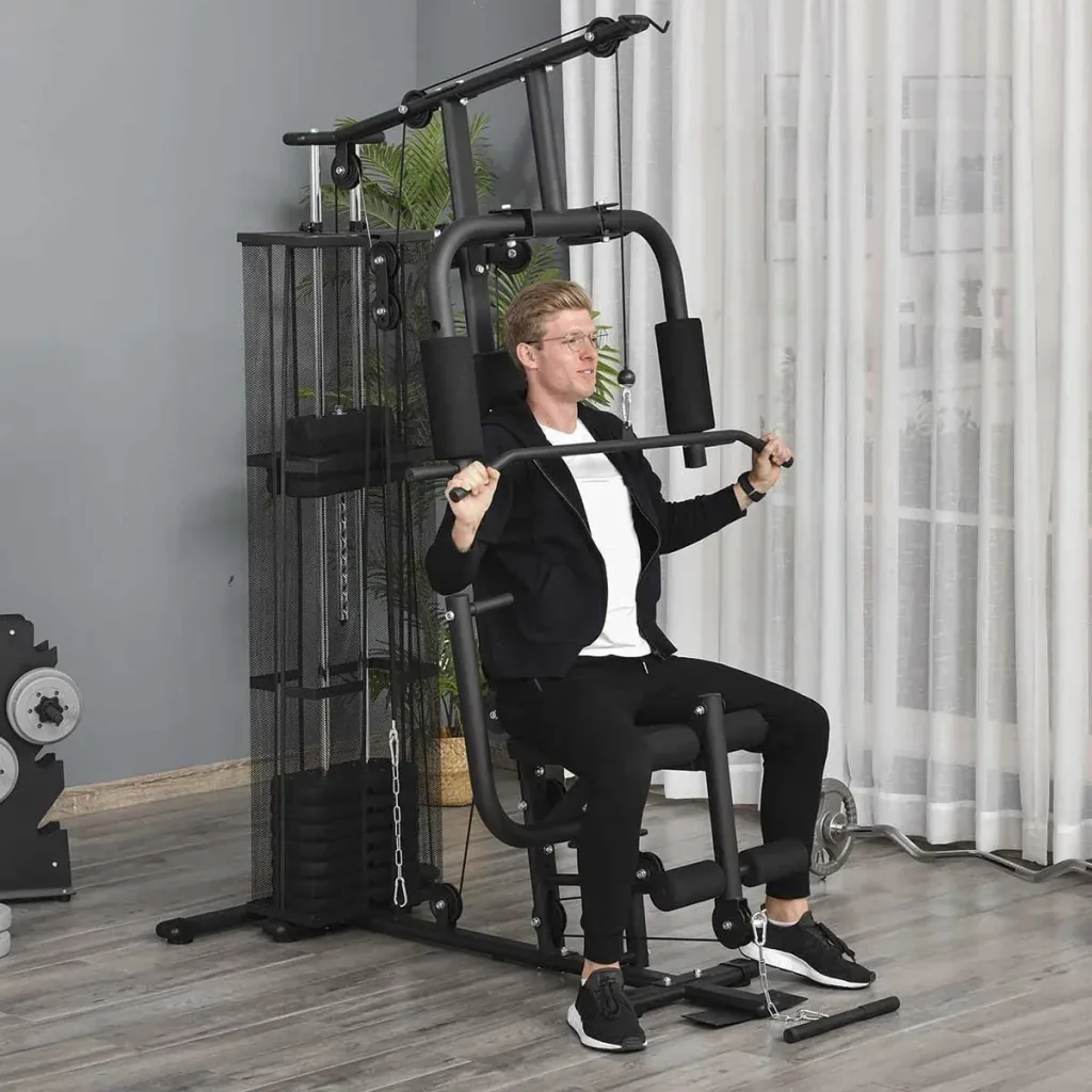 Gym Kraftstation Fitnessstation Multigym Fitnesscenter Fitnessgerät inkl. Gewichten Latzug Beincurl Metall PU-Kunstlede
